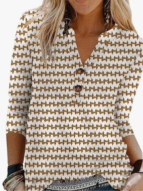 Chic Nation White & Mustard Star-Pattern Button Down Top